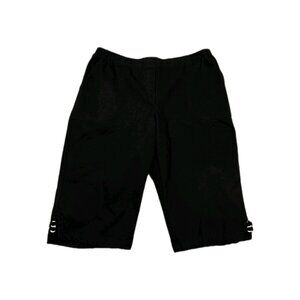 Allison Daley Capri Pants Women 14 Petite Black Stretch Side Straps Hem Mid-Rise